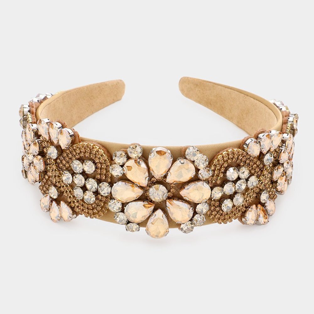 79. Tan Topaz Floral Multi Stone Embellished Headband - Picture 2 of 2